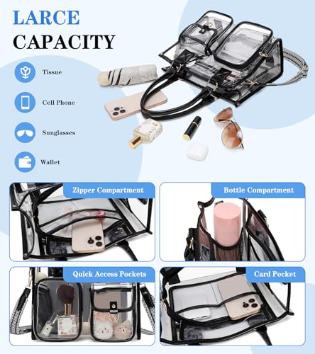 Image of Clear Tote Bag 12x12x6 Thick PVC clear bags for Stadium Events Transparent Bag for Sports Events,Concert,Work & Beach