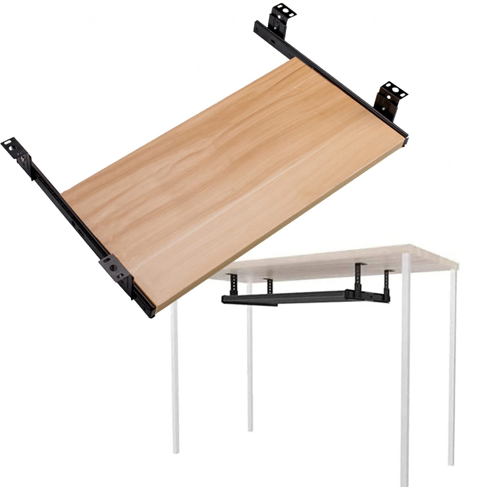 5 Colours Wooden Keyboard Tray Under Desk Adjustable Height Drawers, with Slide Rail, Easy Pull-Out(Teak,L 70cm*W 27cm)