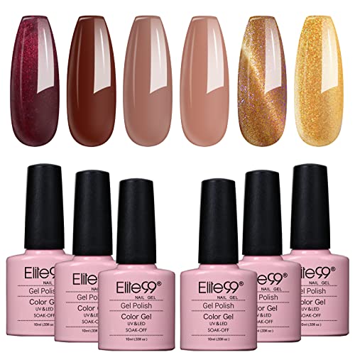 Elite99 Esmaltes Semipermanentes de Uñas en Gel UV LED, Selección de 6 Colores de Esmaltes de Uñas Soak off Regalo 10ML - Cinnamon Cover