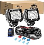 Nilight LED Light Bar 2PCS 18W Flood Led Off Road Lights 12V 5Pin Rocker Switch LED Light Bar Wiring Harness Kit, 2 Years Warranty