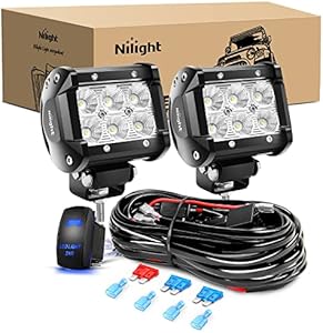 Nilight LED Light Bar 2PCS 18W Flood Led Off Road Lights 12V 5Pin Rocker Switch LED Light Bar Wiring Harness Kit, 2 Years Warranty