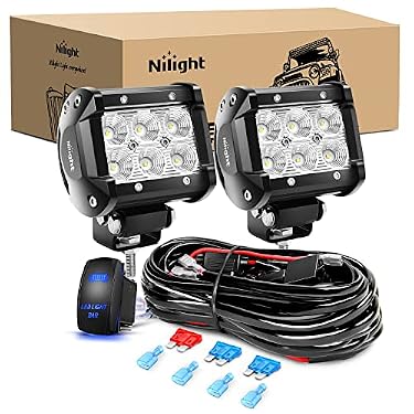 AMAZON - Nilight LED Light Bar 2PCS 18W Flood Off Road Lights 12V 5Pin Rocker Switch Wiring Harness Kit, 2 Years Warranty