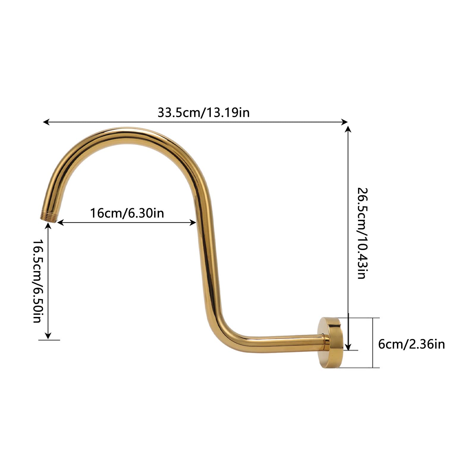 Acouto Braccio doccia rialzato a forma di S in acciaio inossidabile e flangia NPT braccio di estensione per doccia in oro spazzolato a forma di S vecchio braccio a forma di braccio in acciaio inox