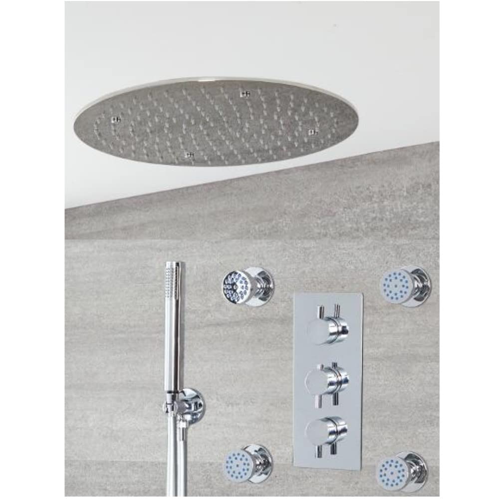Milano Mirage Thermostatic Mixer Valve Recessed Shower Head Handset Body Jets - Chrome