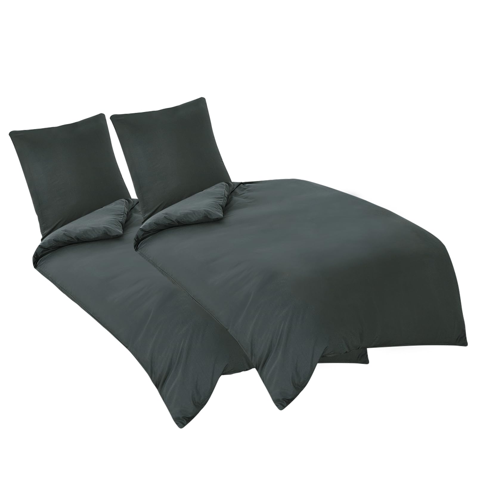 Aisbo Bettwäsche 135x200 4teilig Grau - Mikrofaser Bettwäsche-Sets Anthrazit mit Reißverschluss, ÖKO-TEX Bettbezug 135 x 200 cm 4tlg mit Kissenbezug 80x80 cm, Weich und Bügelfrei