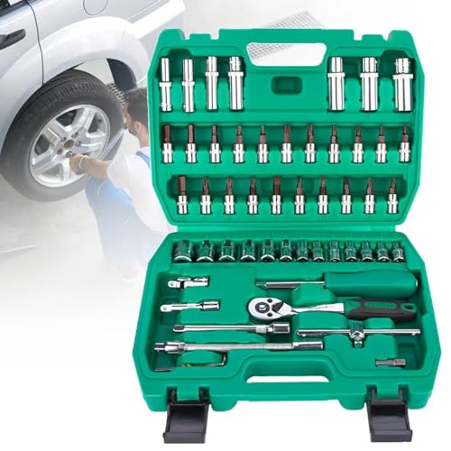 Auto-Reparatur-Werkzeug-Set – 53-teiliges komplettes Handwerkzeug, polierte und galvanisierte Oberfläche, robust und langlebig, leicht zu tragen