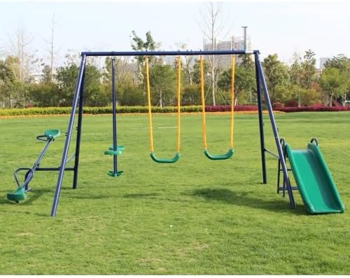 Juego de columpios para niños, patio trasero, patio trasero, juegos de columpios de metal resistentes con tobogán al aire libre (5 en 1)