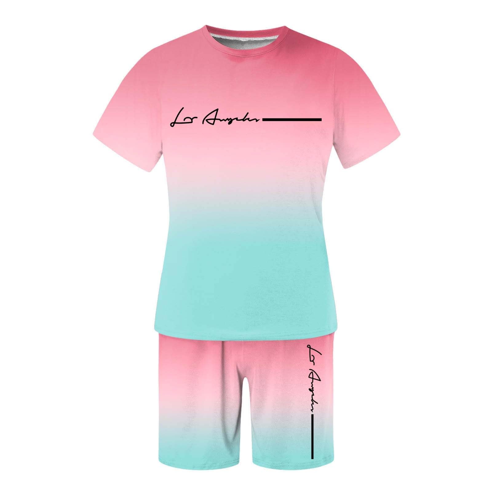 Chandal Hombre Completo Algodon, Conjunto Hombre Corto de Verano, Traje Masculino de Verano Moderno Camiseta Degradada y Pantalones Cortos para Estilo Casual Cómodo Diario Chándal Conjuntos Trajes