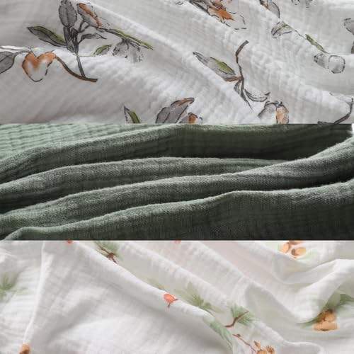 Image of Onacosht Muslin Bassinet Sheets 3 Pack for Baby Unisex, Green and Botanical | Skin-friendly, 100% Cotton Bassinet Fitted Sheets, 33 inch X 17 inch, Universal Size for Standard Oval & Rectangle Bassinet Mattress