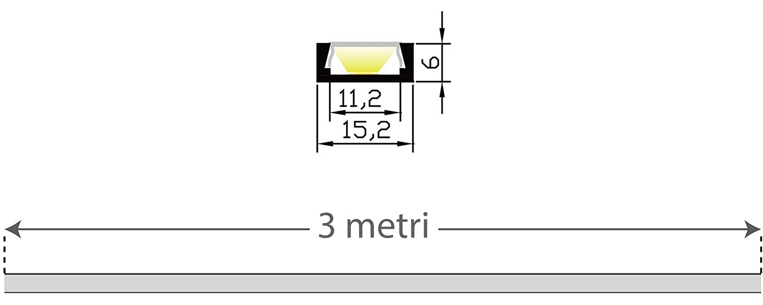 AFTERTECH 8x 3m (24M) 1506N PROFIL ALUMINIUM NOIR 15x6mm POUR RUBAN LED BARRE RIGIDE 3m 3MT + COUVERCLE (8x 3m 1506noir noir)