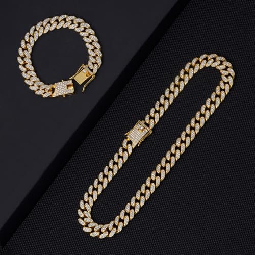 Cuban Link Chain for Men | Necklace and Bracelet Miami Cuban Chains | Bling Diamond Chain for Hip Hop Jewelry Silver/Gold (8/18 /20 inches)4