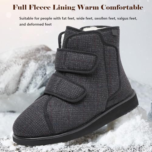 Diabetic Winter Boots for Men, Wide Width Adjustable Straps, Women's Diabetic Shoes with Warm Fur Lining, Comfortable Non Slip Outdoor Boots2
