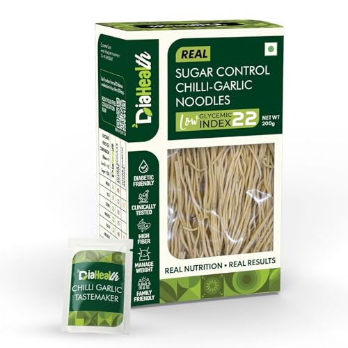 Image of Diahealth Diabetic Care Chilli-Garlic Noodles, 200 Gms, 1 Pack, Low Glycemix Index (22) & High Protein /Serv, Taste Just Like Regular Noodles, Low Carb, Pre-Biotic High Fibre, For Diabetics And Diet