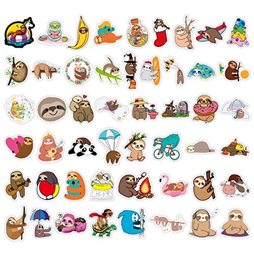 50 Pcs Sloth Stickers| Sloth Waterproof Vinyl Stickers for Water Bottles Bicycle Laptop Refrigerator Luggage Computer Mobile Phone Skateboard Bike Decals