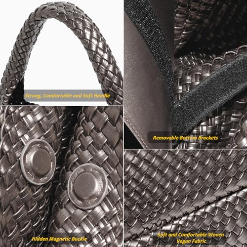 Image of Geelyda Woven Tote Bag for Women with Purse, Fashion Shoulder Hobo Underarm Bags, Large Woven Handmade Work Commuter Day Bags