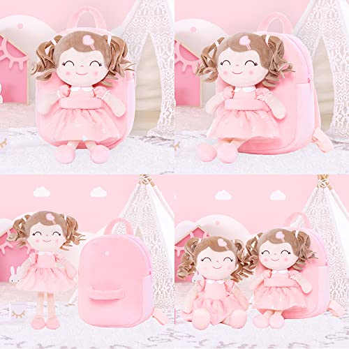 Gloveleya Toddler Backpack Baby Girl Gifts Plush Bag Diaper Bag with Spring Girls Doll Curly Hair Girl Toys with Love Pink - Thumbnail 5
