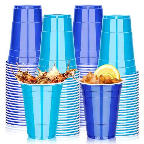 KesaPlan 100 Pack 16oz Disposable Plastic Blue and Light Blue Cups Drinking Bulk Cup for Party Family Gatherings Birthday Graduation Wedding Picnic Holiday Supplies