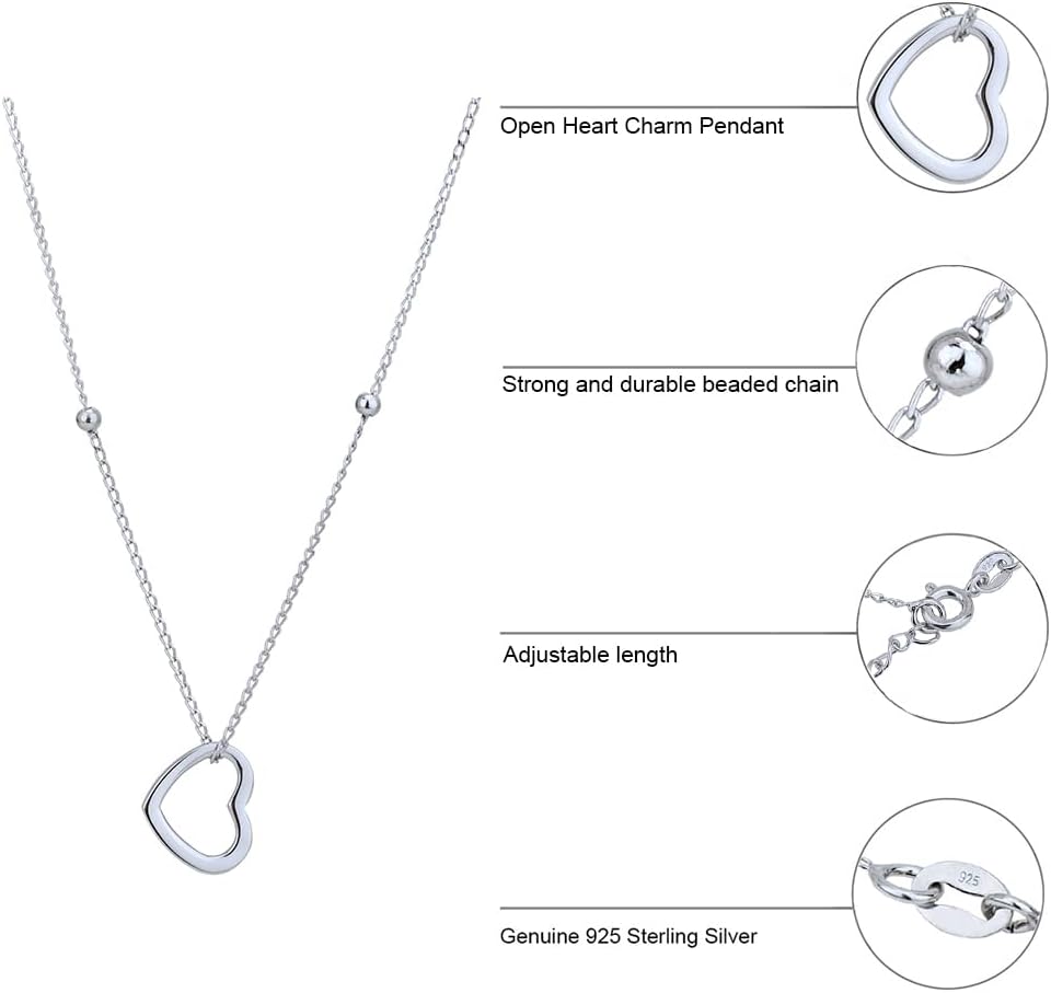 Vanbelle Sterling Silver Jewelry - Rhodium Plated with 925 Stamp - Minimalist Sliding Open Heart Pendant Necklace for Women - 16.5 Inches long + 2 Inches Extender - Valentine's Silver Heart Necklace - Image 4