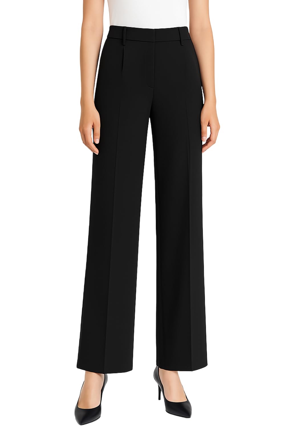 Womens High Elastic Waisted Wide Leg Pants Business Work Trousers Long Straight Suit Pants