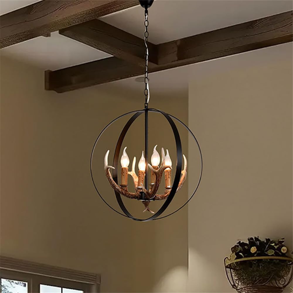 SXWNBIFH American Retro Chandelier Personality Creative Living Room Restaurant Bedroom Clothing Store Cafe Bar Log Cabin Pendant Light (H B D49CM)