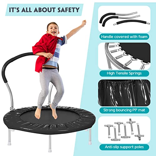 Lyromix 36Inch Kids Trampoline For Toddlers With Handle, Indoor Mini Trampoline For Kids, Small Rebounder Trampoline, Adult Fitness Trampoline For Indoor And Outdoor Use, Dark Black #TOP2