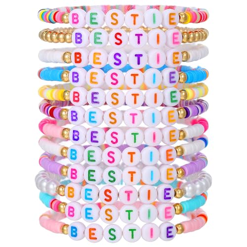 Fuqimanman2020 Colorful Bff Friendship Stretch Bracelets Set for Women BESTIE Rainbow Heishi Surfer Clay Beaded Elastic Layering Best Friend...