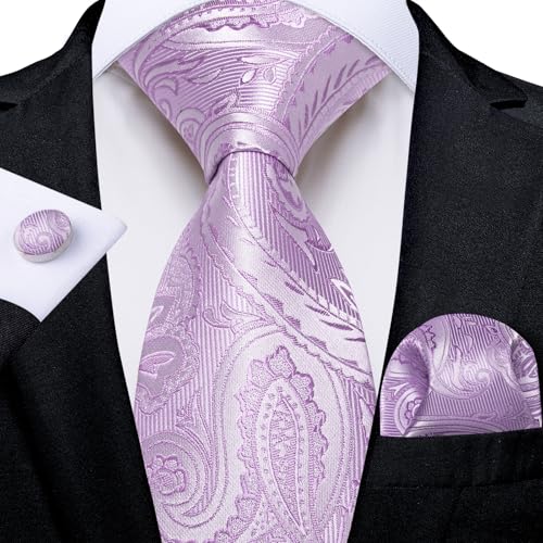 Image of DiBanGu Mens Paisley Tie Set Silk Woven Jacquard Necktie and Pocket Square Cufflinks Gift Set for Wedding Bussiness
