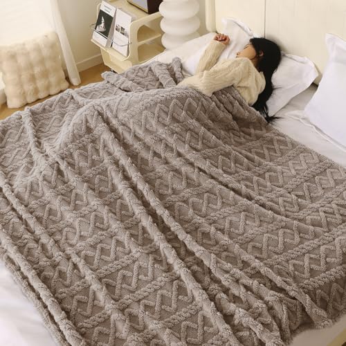 Image of HOKIPO Fleece AC Throw Blanket Double Bed Queen, 200X230 Cm / 6.5X7.5 Feet, Latte Brown (AR-5743-BRN)