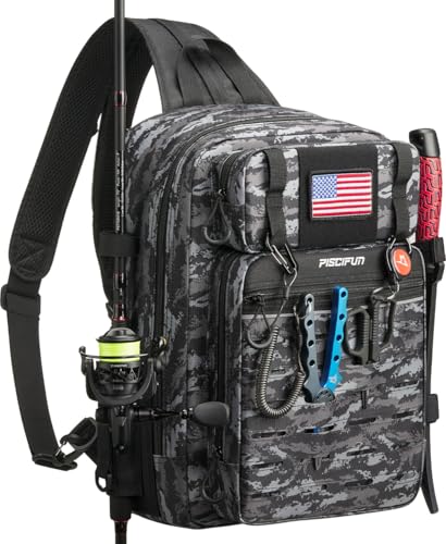Image of Piscifun Fishing Backpack Tackle Bag with 2 Rod Holders, Multi-Compartment Storage, MOLLE System, Water-Resistant Lightweight Outdoor Pack