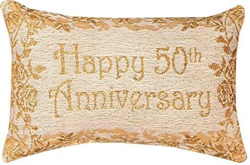 Manual 12.5 x 8.5-Inch Decorative Throw Pillow Reversible Word Pillow, Golden 50th Anniversary