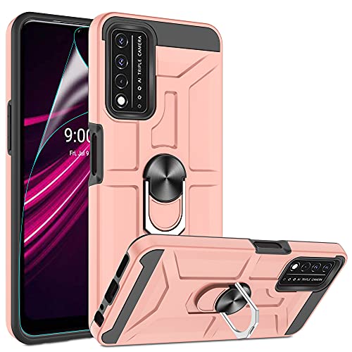 T-Mobile Revvl V+ 5G Case, TCL Revvl V Plus 5G Phone Case with HD Screen Protector, Atump 360Â° Rotation Ring Kickstand PC + TPU Dual Layer Shock Absorption Protective Case for Revvl V+ 5G, Rose Gold