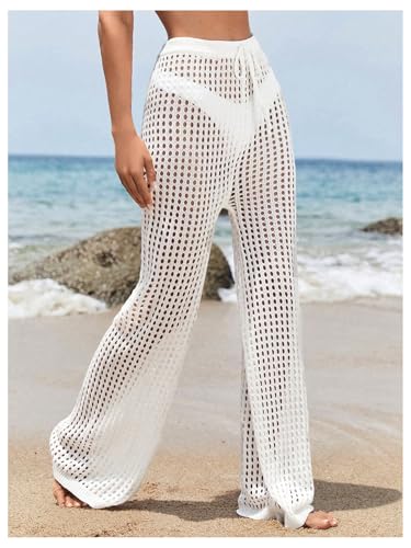 Women's Cover Up Beach Pants Hollow Out Drawstring High Elastic Waist Swimsuit Beach Cover Up Pants3