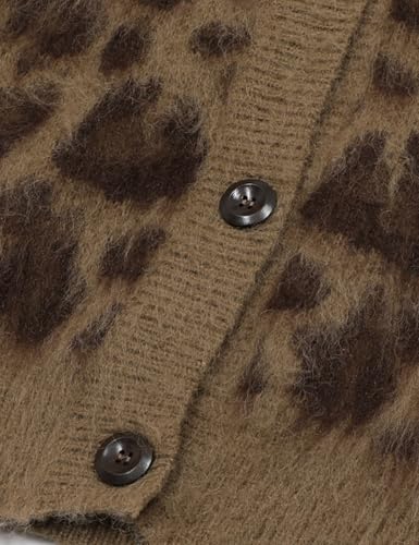 Image of Silent Vortex Women's Leopard Print Button Down Long Sleeve Fuzzy Cardigan Sweaters Vintage Cheetah Shrug Jackets