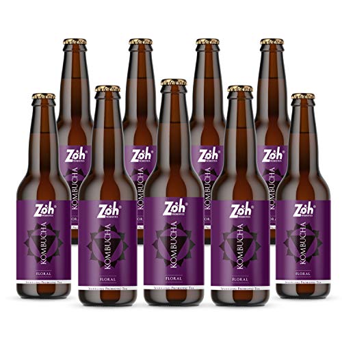 Image of Zoh Probiotics Floral Kombucha|Green Tea With Detoxifying Acids,&Digestive Enzymes. Raw,Unfiltered,&Unpasteurized With Mother. Made With Real Bluepea&Mixed Florals(330 Ml,Pack Of 9),6.4 Kilograms
