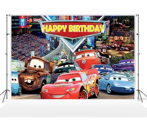 ZHANGKU 59x38in Car Backdrop for Birthday Party Lightning McQueen Banner Party Supplies Decorations