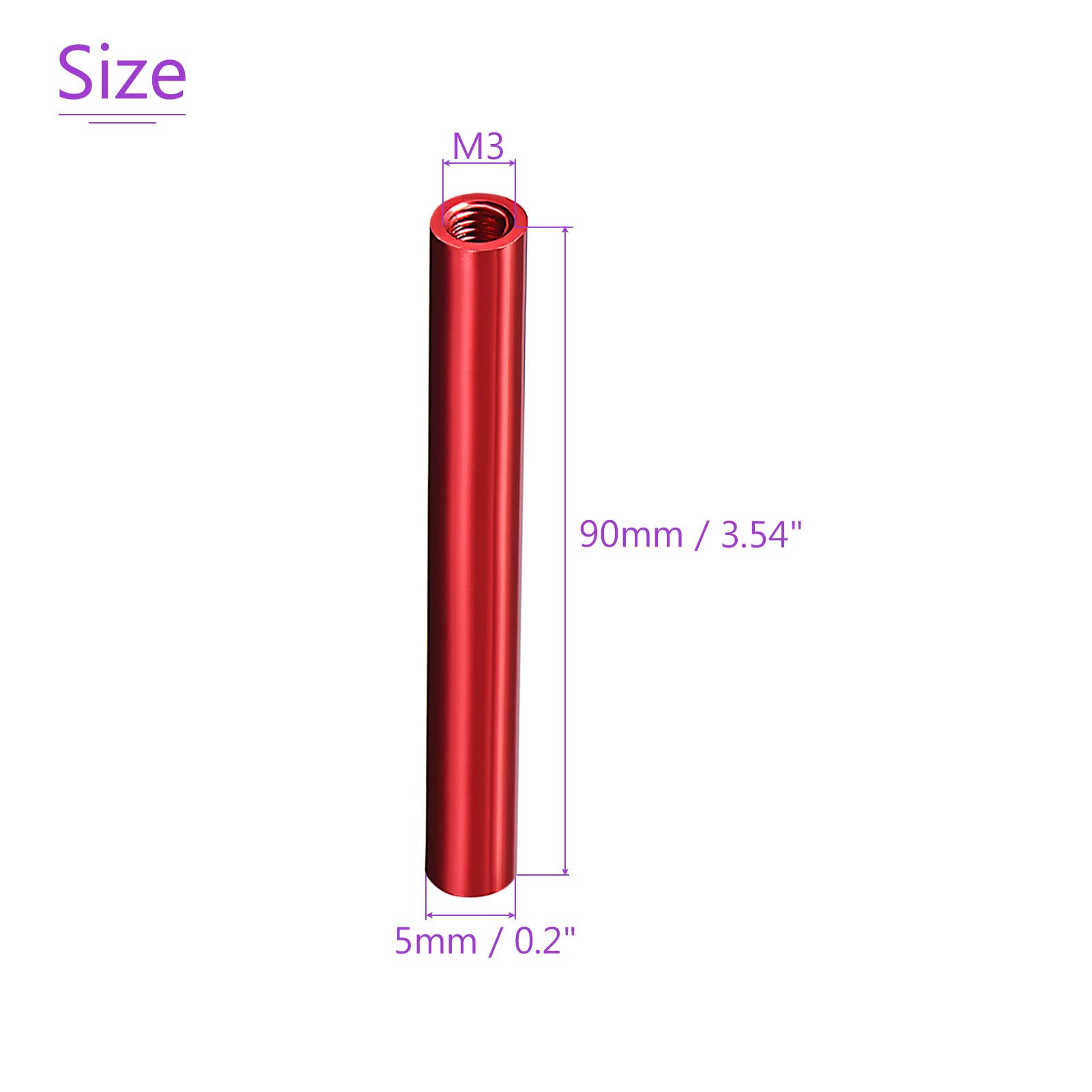 DMiotech 5 Pack M3x90mm Aluminum Spacer Column Aluminum Standoffs Round Spacers Model Spacing Screw Post for RC Red - Image 3