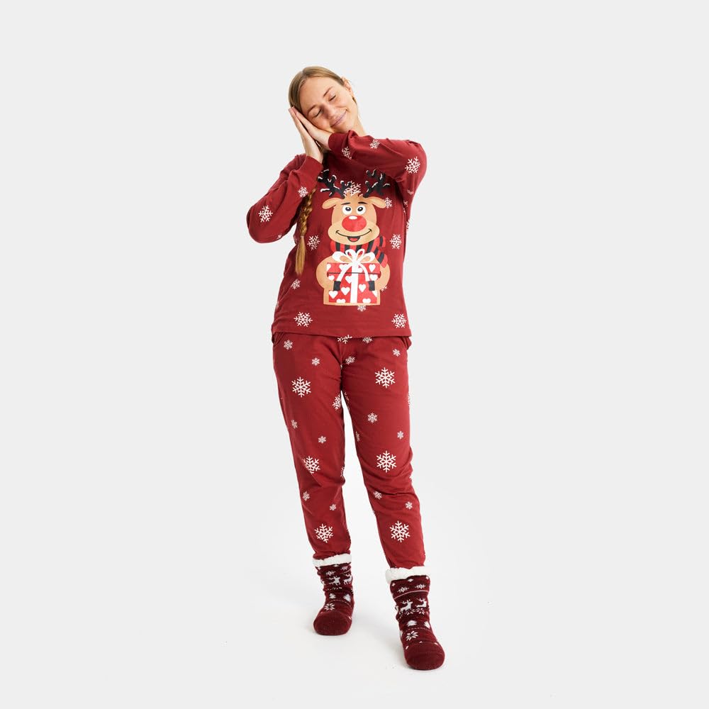 Pijama de Navidad para Familia Rojo Reno Rodolfo Algodón Orgánico