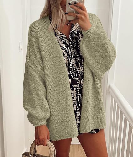 Image of PRETTYGARDEN Womens Oversized Cardigan Sweaters 2026 Fall Long Lantern Sleeve Knit Open Front Lightweight Sweater