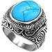 Men's Classic Vintage Turquoise Biker Stainless Steel Ring Band Silver Blue Size 8