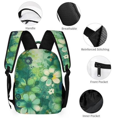 Abstract Seasonal Green Floral Backpack Set Lightweight Bag Lunch Box Pencil Bags for Women Men Bookbags 3 in 13