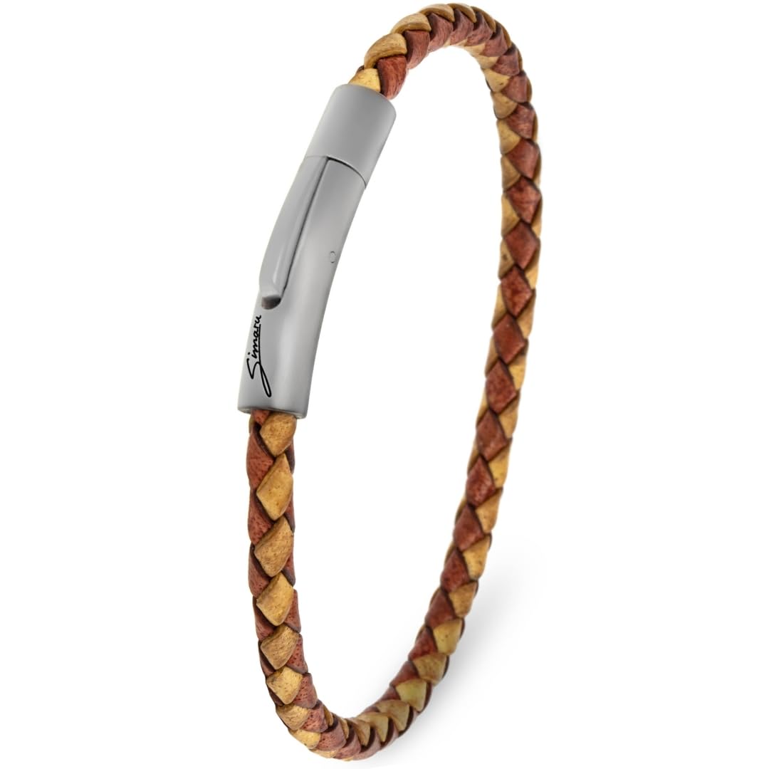 Simaru Lederarmband, 4mm geflochten zum Wickeln für Frauen &