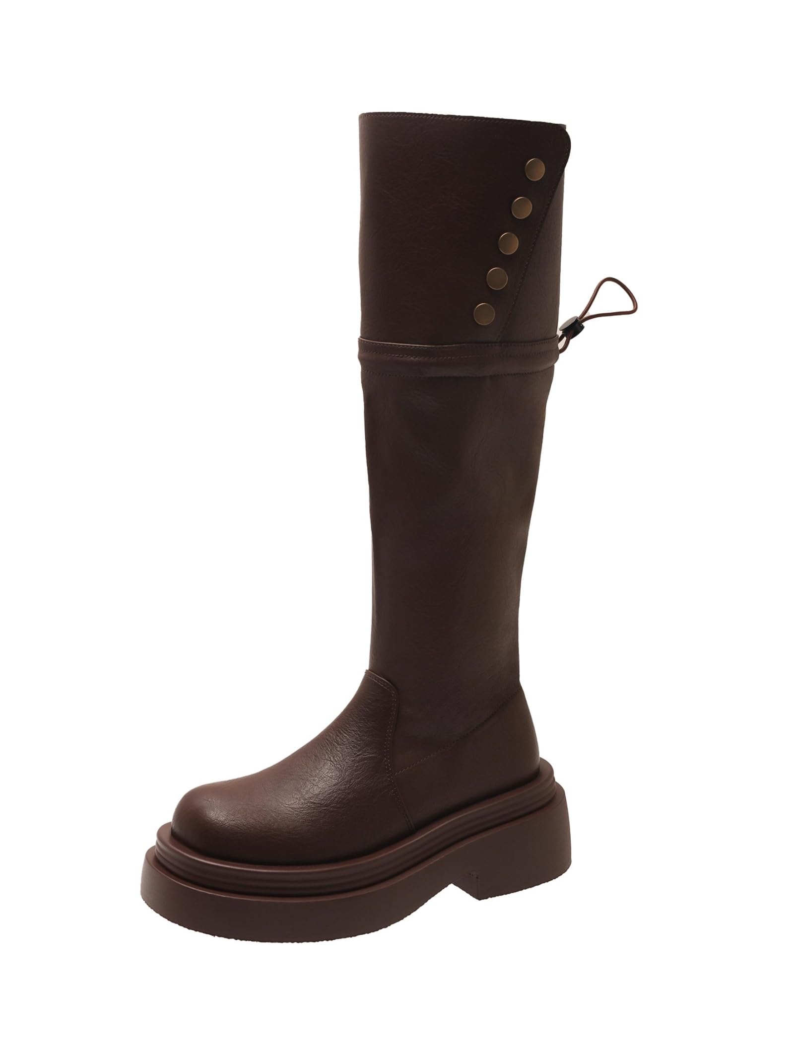 ZQW Knee High Western Boots for Women Fold Over Slouchy Long Shaft with Metal Buttons Non-Slip Chunky Heel