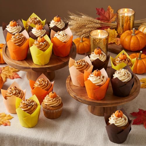 Image of 200PCS Tulip Cupcake Muffin Liners Greaseproof Paper Baking Cups Cupcake Wrappers for Thanksgiving Birthday Wedding Fall Party Baby Showers Catering (Golden Yellow /Light Orange /Orange /Brown)