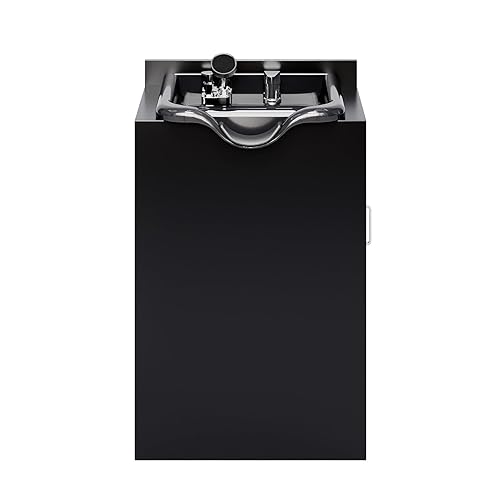 Miniatura 8 de OmySalon Cuenco de champú con gabinete, estación portátil de lavado de cabello con estante ajustable, grifo certificado UPC, fregadero independiente