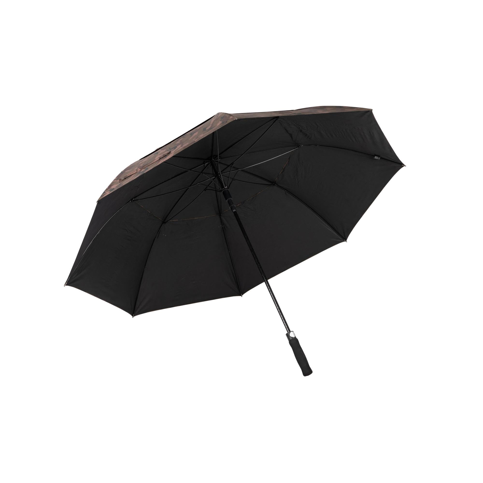 FOX Explorer Brolly 140cm | Camo Carp Fishing Umbrella | Vented Dual Layer | Fiberglass Frame | One Touch Release Mechanism | Double Retaining Straps | Carry Sleeve | Code CUM402