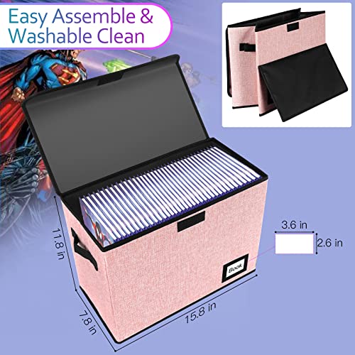 Image of 5 Pack Comic Book Storage Boxes, 15.8 inch X 7.8 inch X 11.8 inch, Collapsible Comic Short Box, Holds 160-180 Collection Comic Book Container Holder Shelf Protector Organizer Bin (Pink)