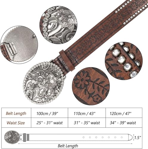 Image of Western-Leather-Belts-Women Vintage Waist-Belts with Hollow Out Flower