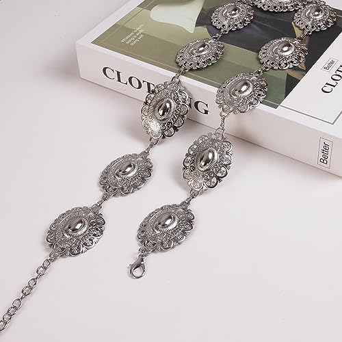 Bomai Women Western Oval Concho Chain Belt Adjustable Turquoise Metal Waist Chain Belt For Jeans Or Dresses #TOP3