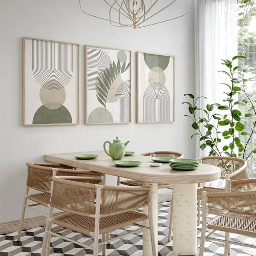 Impression sur toile vert sauge décoration murale géométrique