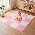 16Pcs Baby Play Mat for Floor, Foam Floor Tiles for Kids with Interlocking, Squares Foam Puzzle Carpet for Playroom, Crawling Rug for Babies 6-12 Months,Toddlers,11.8*11.8*0.6In Each,Grey White Pink